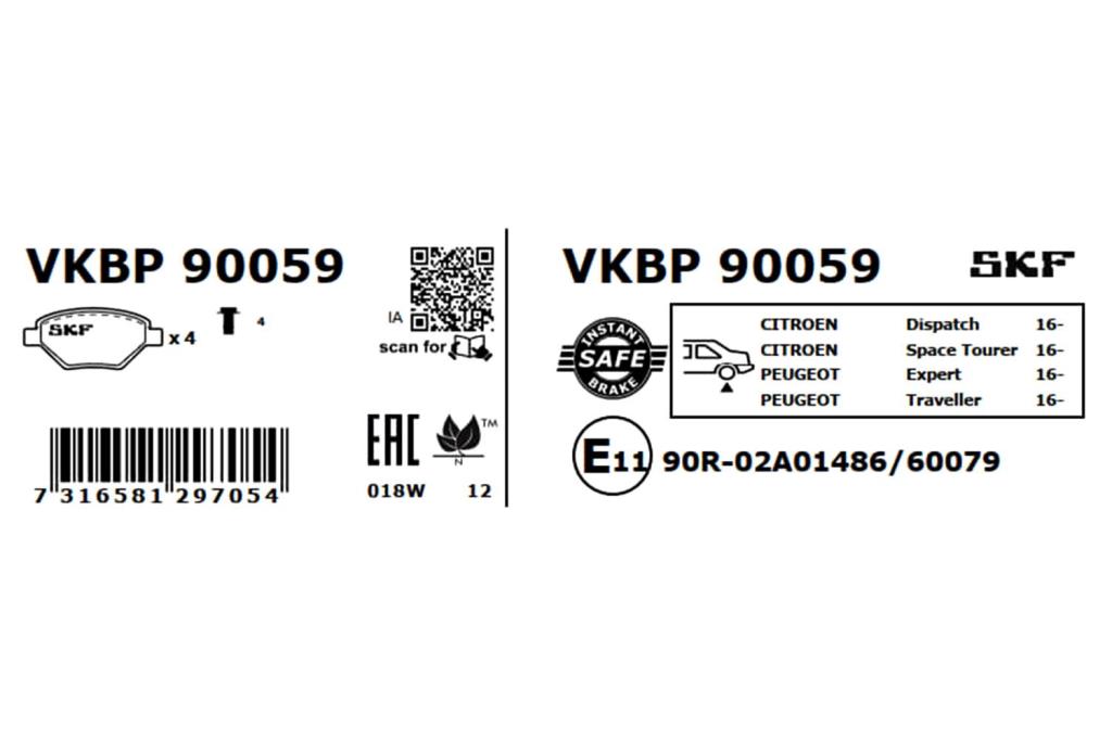 Jogo de 4 pastilhas de travão SKF ref. VKBP 90059